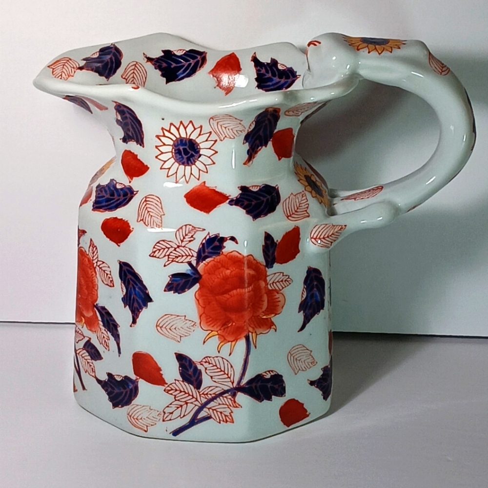 Victoria Ironstone Floral Pitcher White Antique